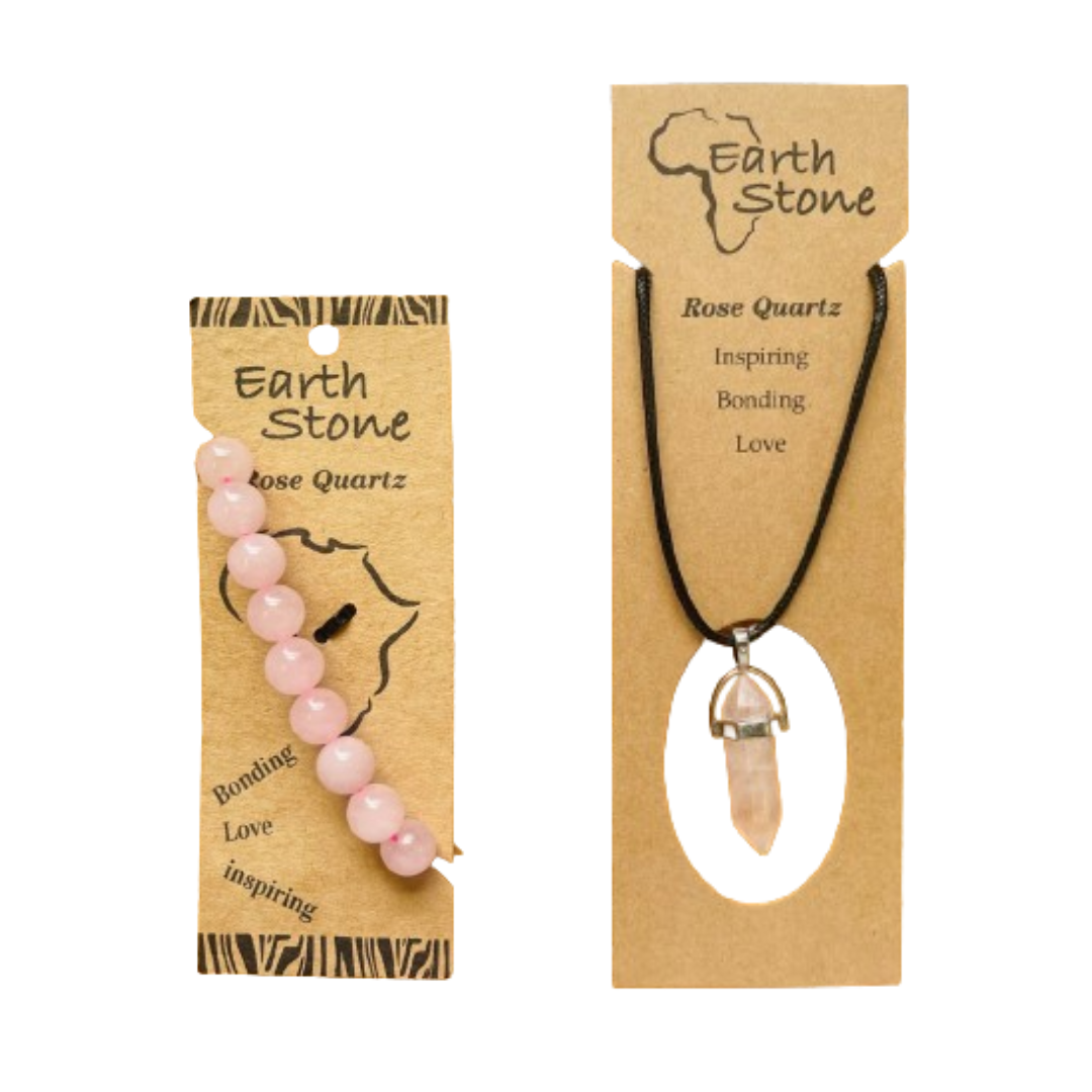 Earth Stone Collection - Rose Quartz Bracelet and Bullet Necklace