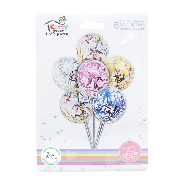 Balloons - 6 Multi - Colour Confetti Filled Balloons