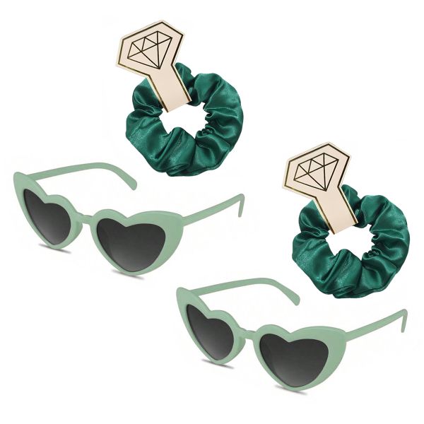 Sage And Dark Green Heart Shaped Sunglasses And Scrunchie Set