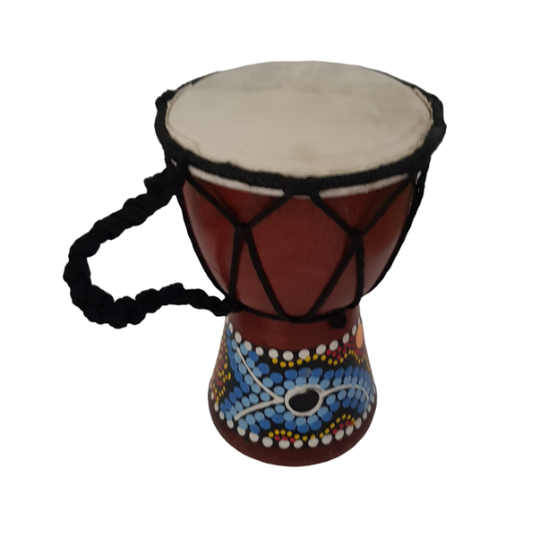 Mini Djembe Hand/Finger Drum Hand Painted - Patterns Blue/Yellow - 15cm
