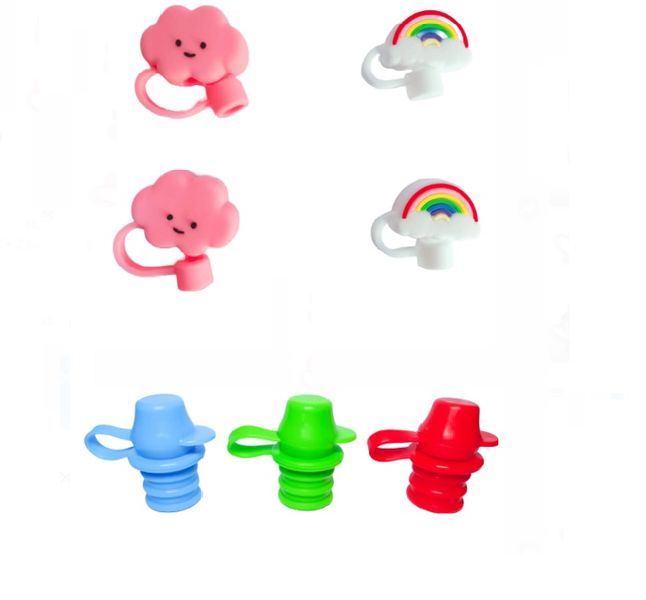 4 Piece Straw Tip Covers Toppers Caps Protectors and 3 Piece No Spill Bottle Top