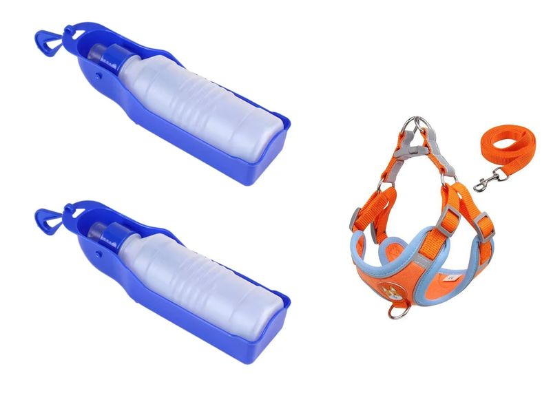 Dog Harness Vest Leash With Portable 400ml Pet Water Bottle