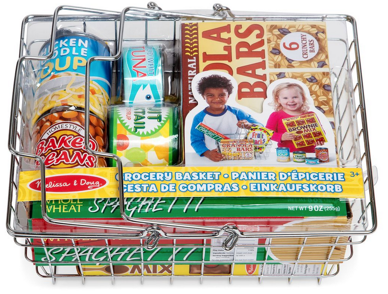 Melissa &amp; Doug Wire Grocery Basket With Playfood (8 Play Food Packages)