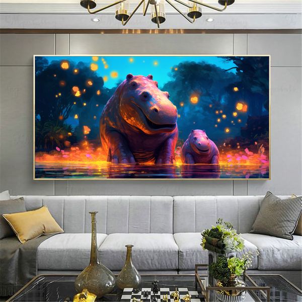 Two Colourful Hippo Abstract - 0626 image