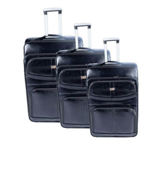 Acesa Luggage Set of 3 Leather Travel Suitcase Set - Black