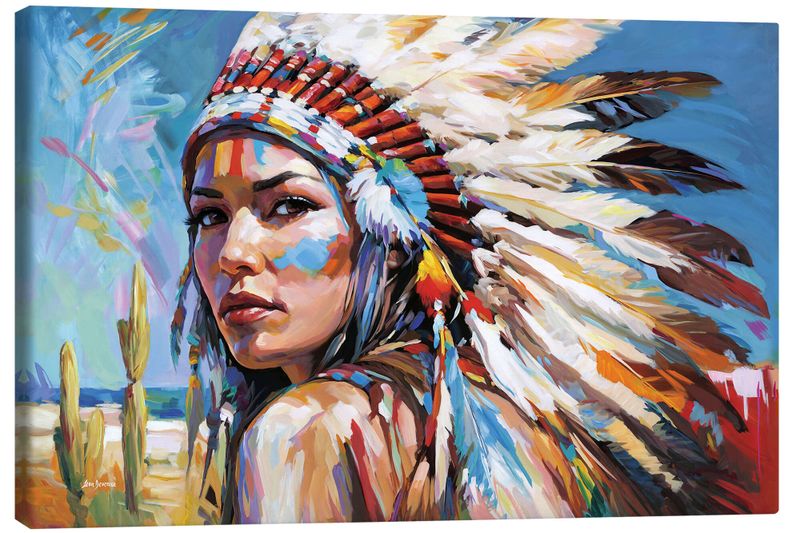 Canvas Art - Native Woman Large Abstract Painting Canvas Print Wall Art