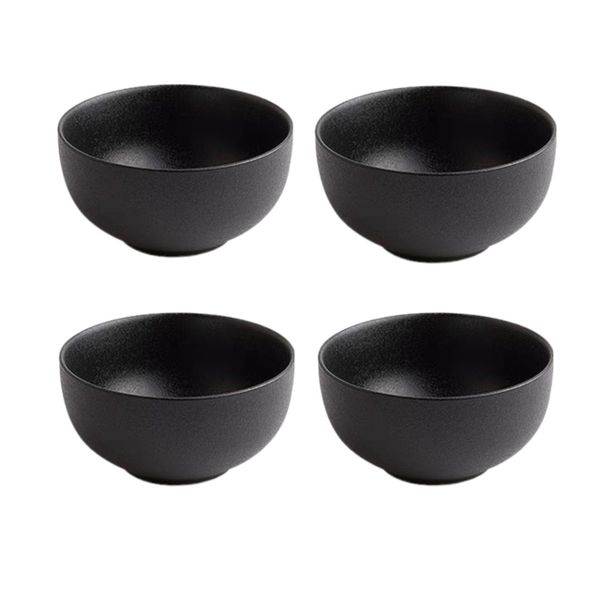 Set of 4 Rustic Round Cast Iron Black Serving Bowl Soup Salad Rice Bowl