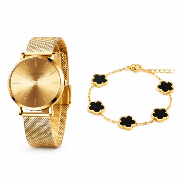 Hannah Martin Women's Leisure Gold Watch &amp; Bracelet Set