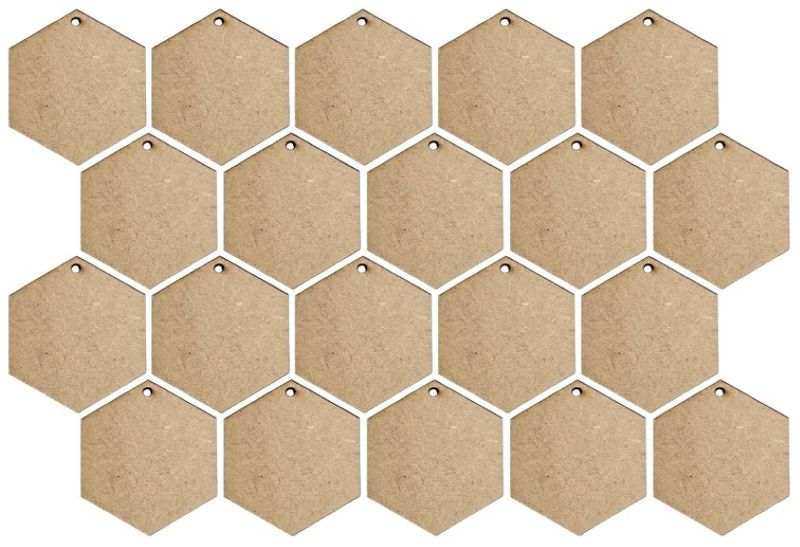 MDF Hexagon Keyring Blanks 5cm with 3mm Hole (3mm Blonde MDF)