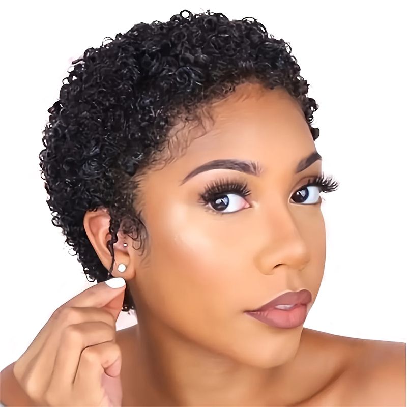 Afro Curly Pixie Brazilian Human Hair Wig Glueless Wigs-Goldenperfect