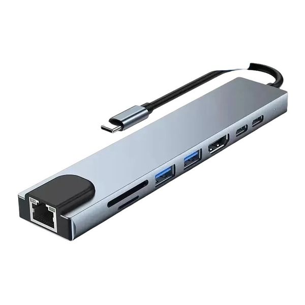 8-in-1 USB-C Hub with Card Reader, PD Charging, RJ45 for MacBook