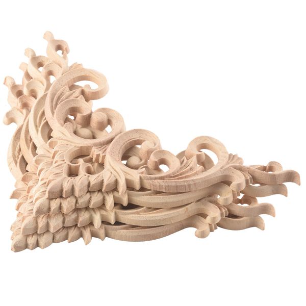 4Pcs/Set Wood Carved Corner Onlay Applique for Home Decoration 15cm