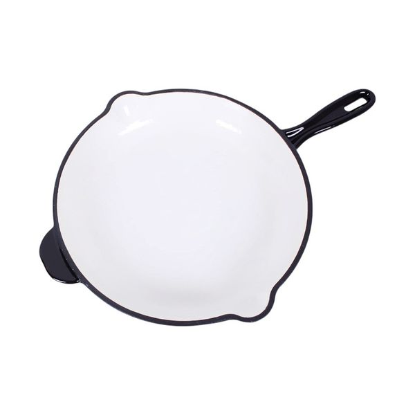 2.1L Cast Iron Enamel Round Frying Pan - Black