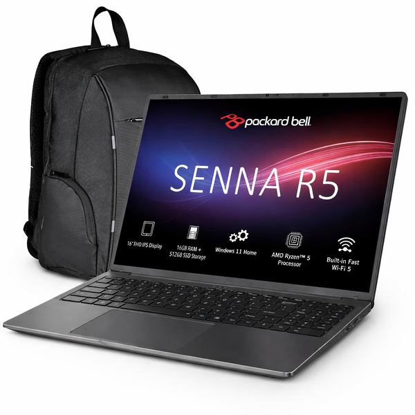 Packard Bell Senna R5 16" AMD Ryzen 5 16GB RAM 512GB SSD Laptop &amp; Backpack
