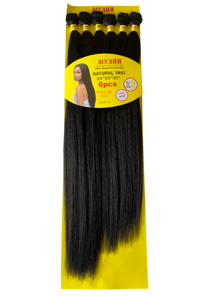ACCAHH Yaki Bundles - Color 1 -Straight Human Touch Hair Blend -30 Inch
