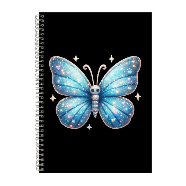 Grey White A4 Notebook Spiral Lined Notepad Glitter Butterfly Idea 353