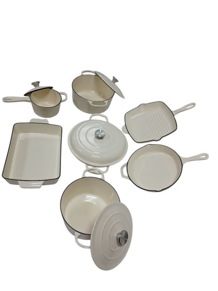 LP - 11-Piece Cast Iron Cookware Dish Set, Cream