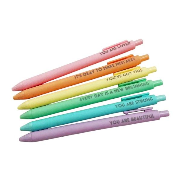 Pastel Pen Set With Motivational Words On Each Pen - Multi Colour