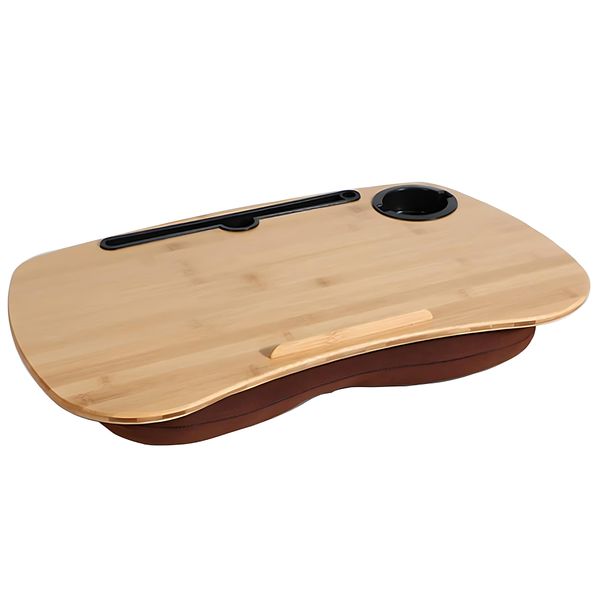 55cm Bamboo Laptop Cushion Lap Desk Pilliow with Phone &amp; Cup Holder