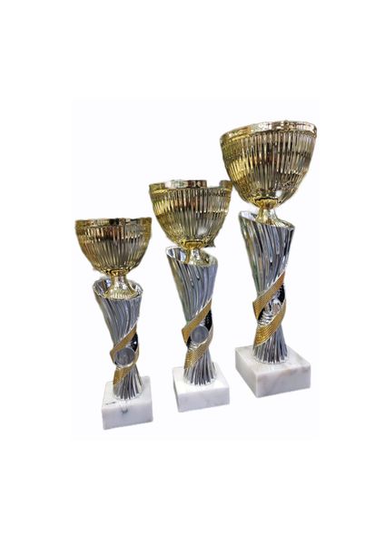 Set of 3 Gold &amp; Silver Ribbon Trophy Cups