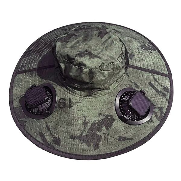Solar Fan Boonie Hat - Dual-Fan Cooling, Solar + USB Power - Camo