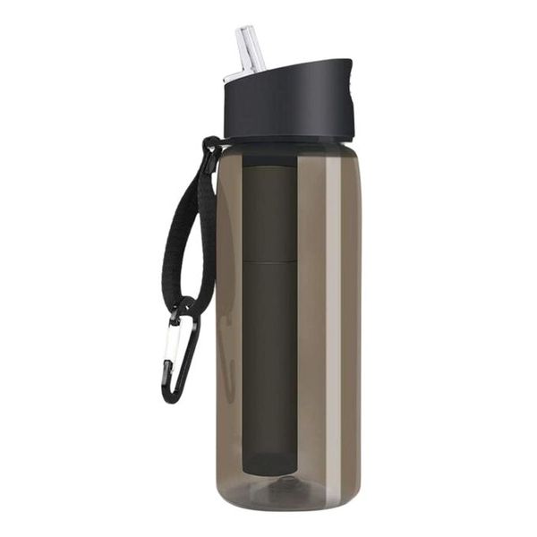 Herqona - Portable Water Filter Bottle with 4-Stage Filtration - Black