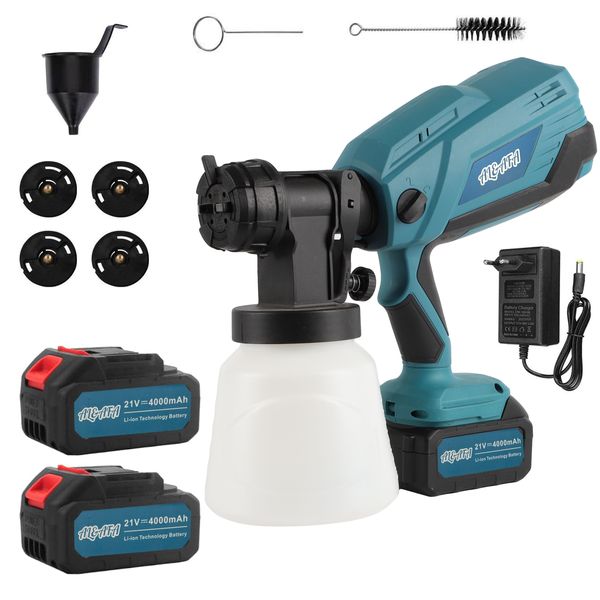 Al &amp; Afa Cordless HVLP Paint Sprayer 2 Batteries, Cleaning Kit &amp; 4 Nozzles