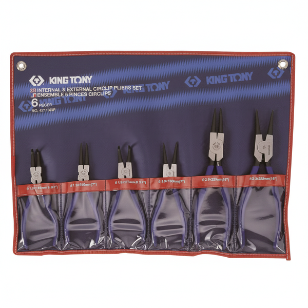 King Tony Circlip Pliers Set 6 Piece - 180mm &amp; 250mm Snap Ring Tools