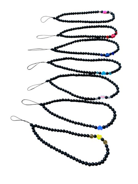 Handmade Black Beaded Phone Charm Set - 7-Piece Love Collection