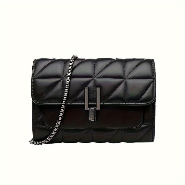 Elegant Faux Leather Shoulder Bag Plaid Pattern Chain Strap