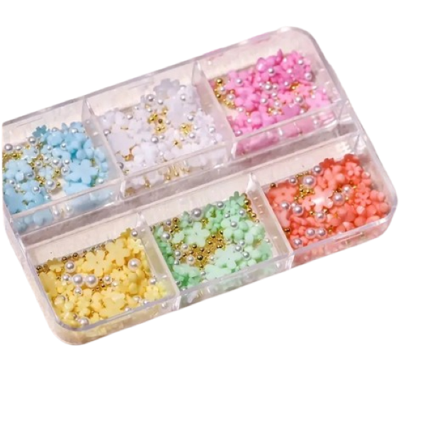 6 Colours Flower Nail Art Decorations, Resin Floral Nail Charms
