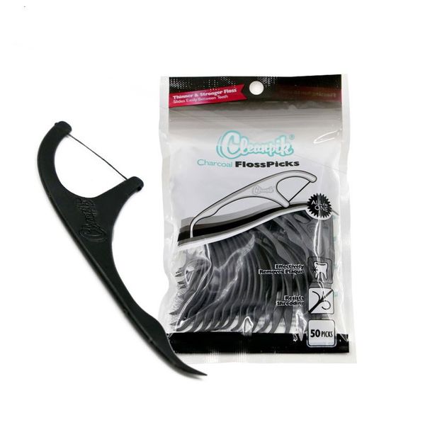 Dental Floss Picks - Dental Hygiene Floss Toothpick Sticks - 50 Pieces - Black