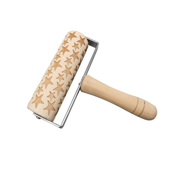 3D Wooden Christmas Embossed Pattern Rolling Pin for Baking Cookie