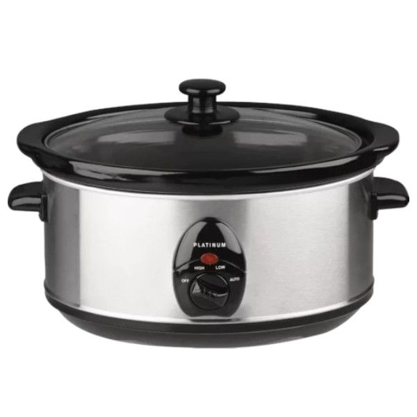 3.5L Platinum Oval Glass Slow Cooker Ceramic inner pot 3 heat settings
