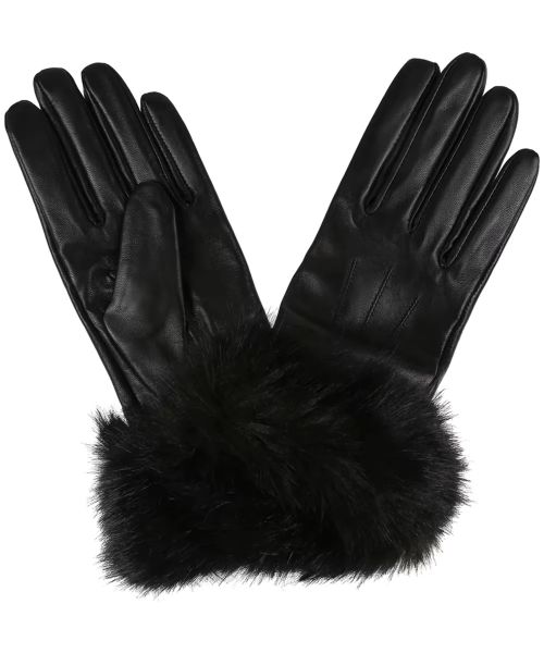 Women Faux Leather Black Winter Gloves or Mittens