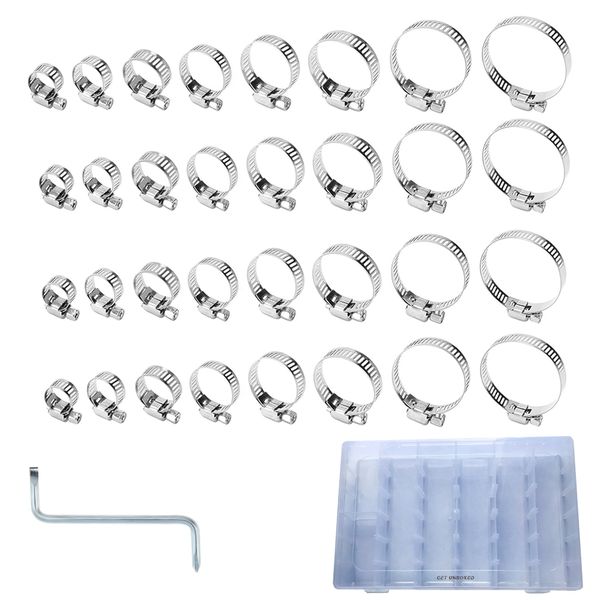 GET UNBOXED 8 Sizes 8-44mm Adjustable Hose Clamp Assortment Kit (81 Pieces)