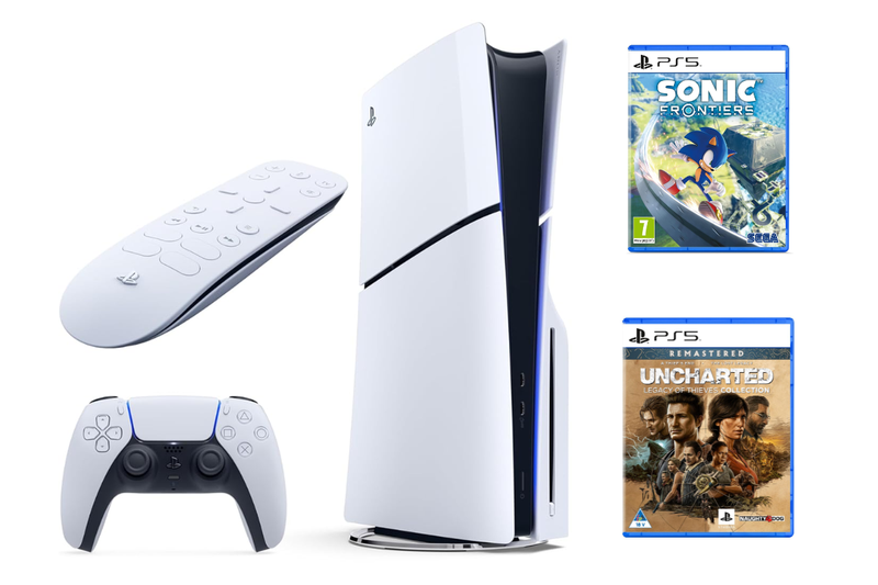 PlayStation 5 Slim + Media Remote + 2 Top Games | Sonic &amp; Uncharted