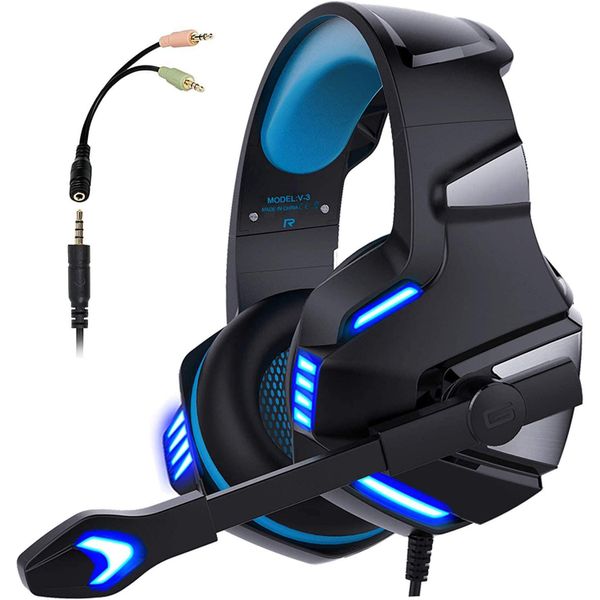Professional wired gaming headphones with LED light microphone, USB