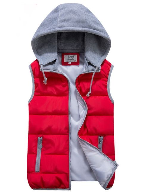 Autumn/Winter Women's Puffer Vest/Jacket, Hooded, Thick and Warm Red ...