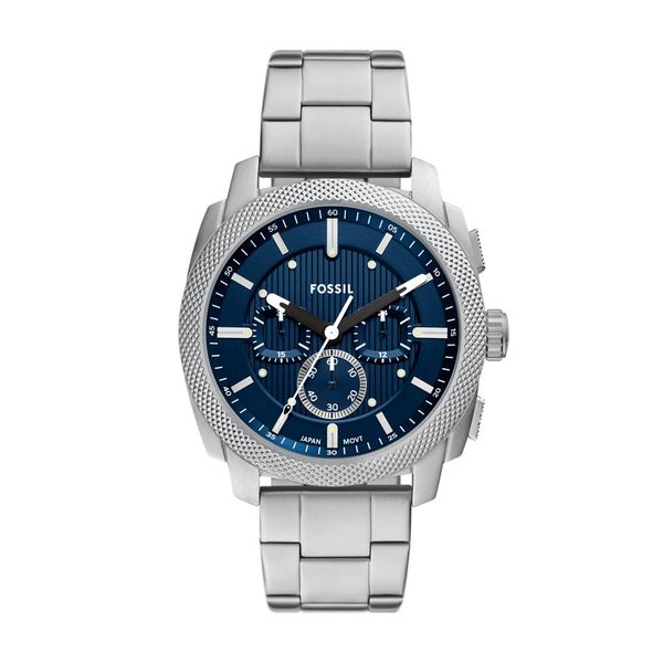 Fossil Machine Mens Silver Stainless Steel Strap Watch-FS6096