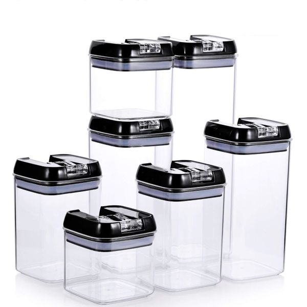 7 Piece Container Set Air-Tight Food Storage Pantry Containers - Black