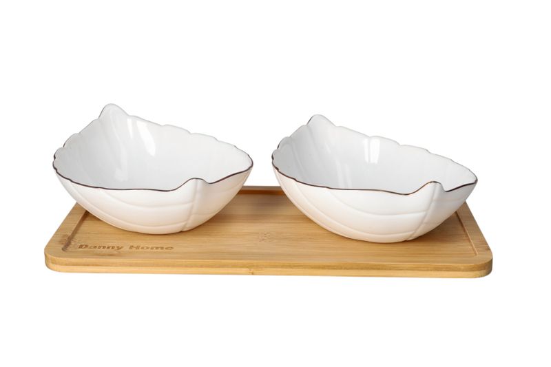 Danny home Leaf Shaped Dessert Serving Bowls &amp;Tray Set 3 Piece