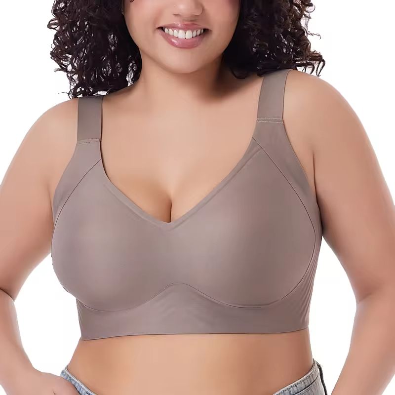 Seamless Full Coverage Plus Size Bra Wireless Soft V Neck Push Up Bra