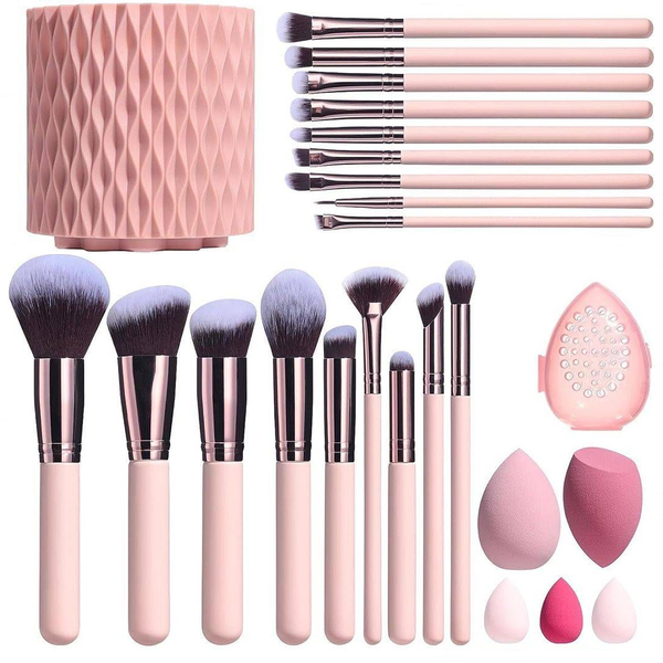 18 Pieces Makeup Brushes Set with 5 Sponges &amp; Holder &amp; Sponge Case