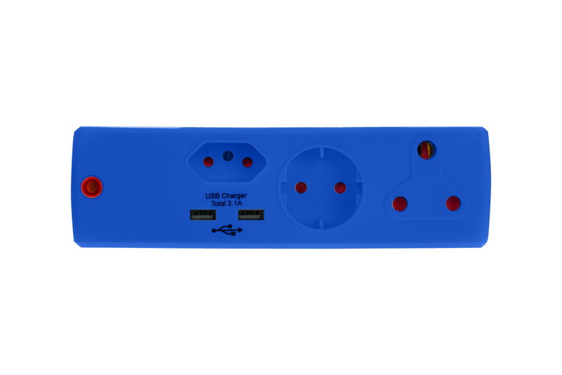Electricmate 1 x 16 + 1 x 5 Amp + 1 x Shucko + 2.1 Amp USB Adaptor Loose Blue
