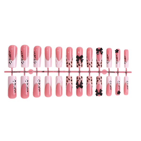 24Pcs Pure Handcrafted Nail Art 3D Glue Bowknot High-Quality Fake Nails Kit