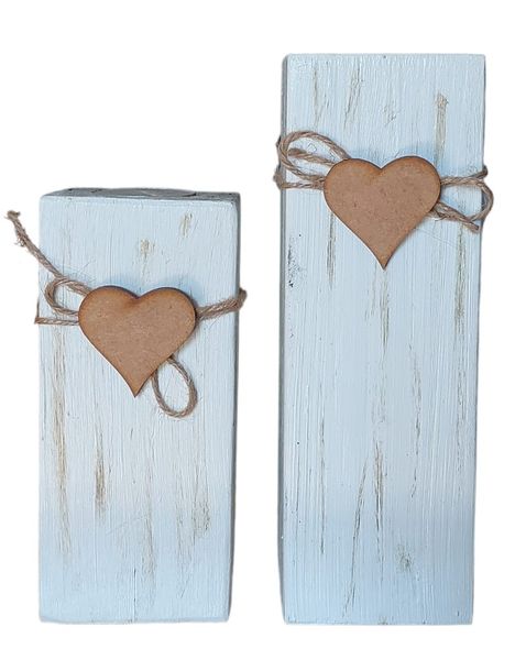 Wooden Candle Holders - White and Gold - Set of 2
