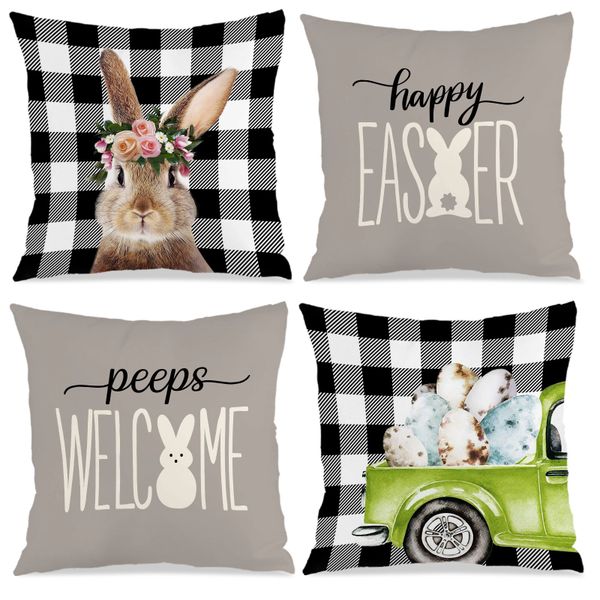 4PCS Farmhouse Easter Pillow Cover Case, 45x45cm Square Cushion Cover