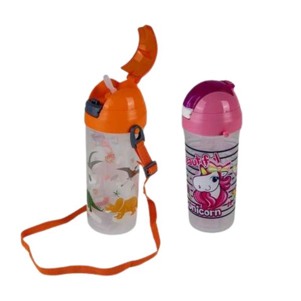 Water Bottle 600ml Unicorn and Dino w/straw 2 Pack