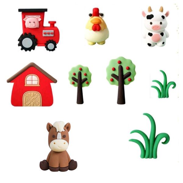 Adorable Farm Themed Cake Topper Set - 9 Piece